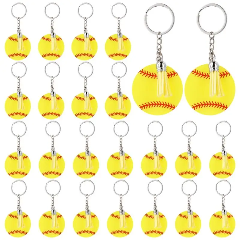 24Pcs Softball Baseball Acrylic Keychains Mini Baseball Key Rings Keychain Tassel Softball Key Ring Blanks For Keys Party Favor