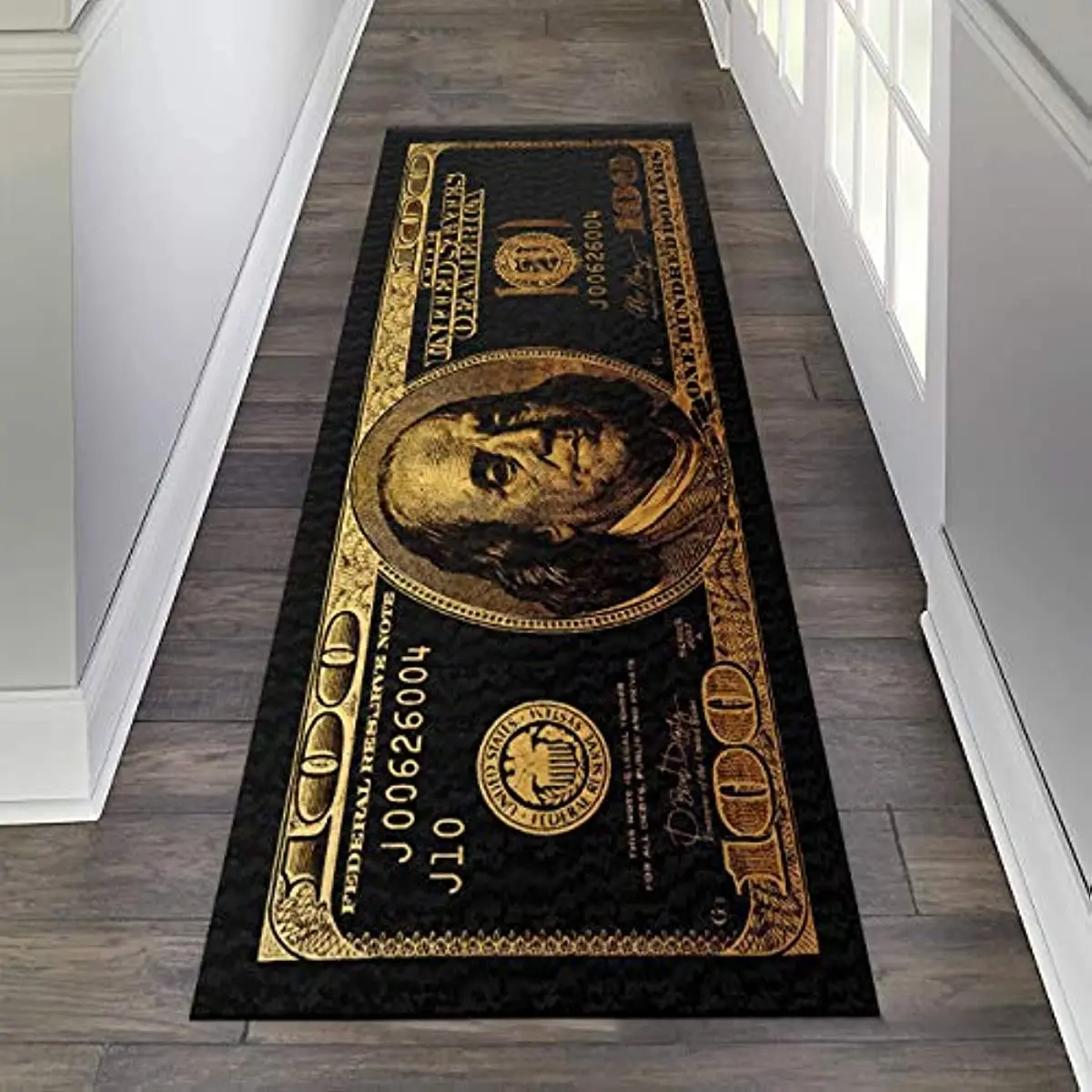 Black Gold Rugs 100 Dollar Bill Area Rugs Nonslip Carpet for Living Room Bedroom Floor Mat  Bathroom Kitchen Hallway Doormat