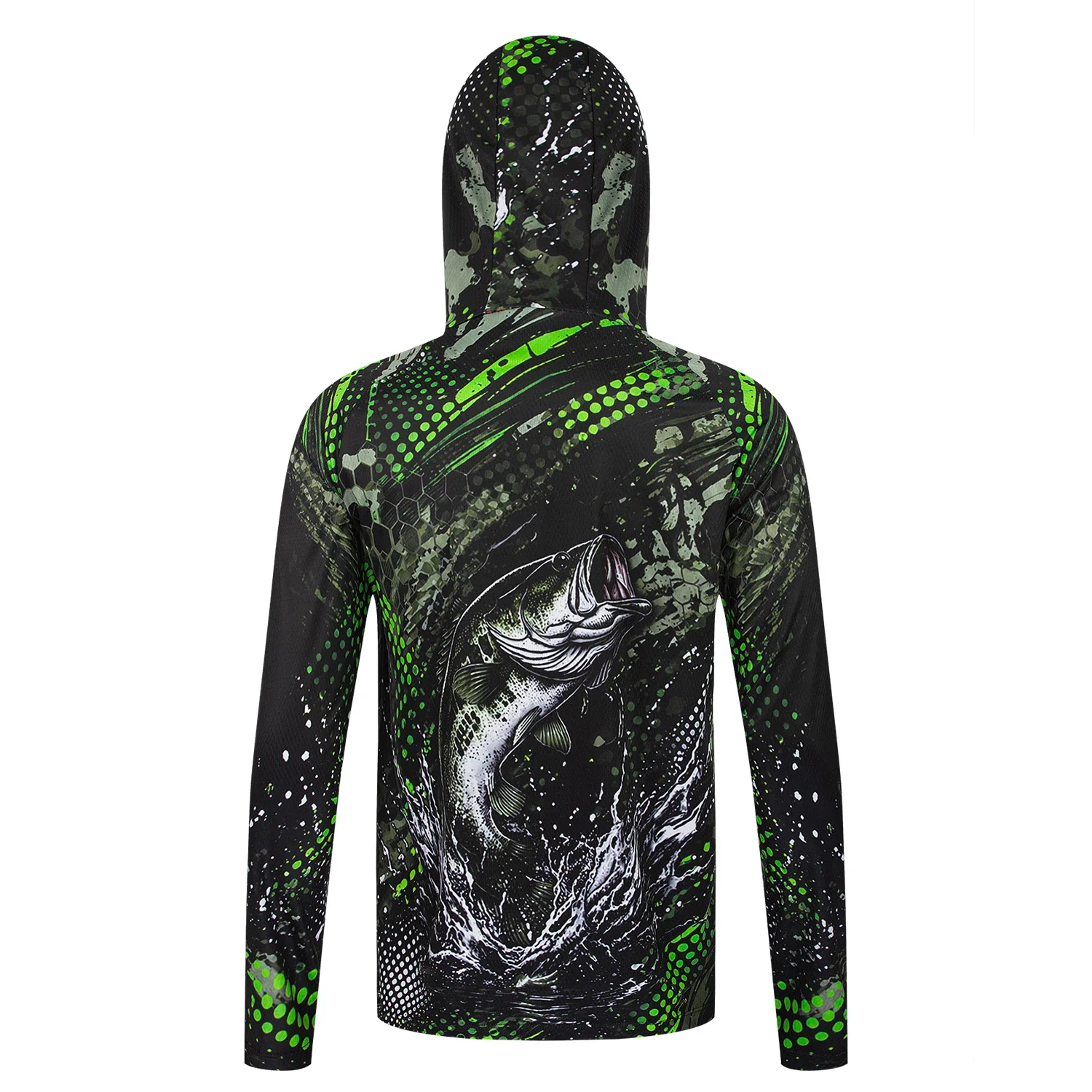 Men's Pro Angler Bass Fishing Hooded Face Gaiter UPF 50+ Quick Dry Breathable Long Sleeve Fishing Shirt Outdoor Hiking Camping view 3