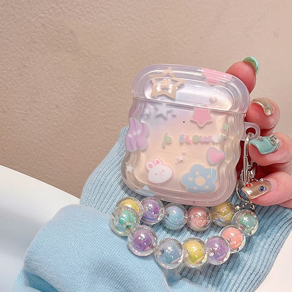 Luksusowy koreański Gradient gwiazda etui na słuchawki dla AirPods 1 2 3 śliczny królik kwiat kolorowy korale Case dla AirPods Pro 2