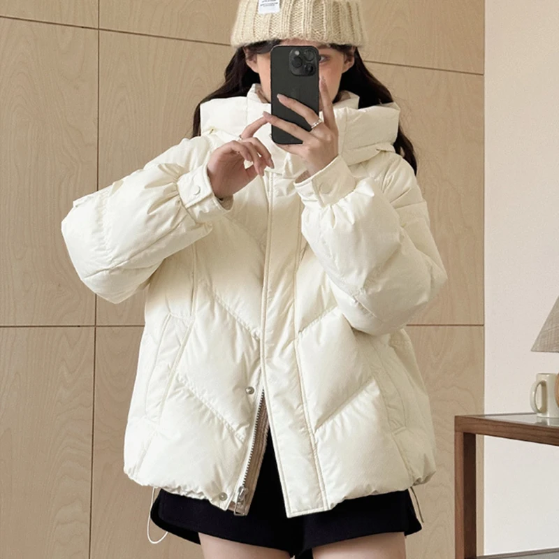 Thicken Warm Stand Collar Hooded Parkas Women Swinter Olid Color Long Sleeve Short Puff Parkas Zipper Button Cotton Padded Coats