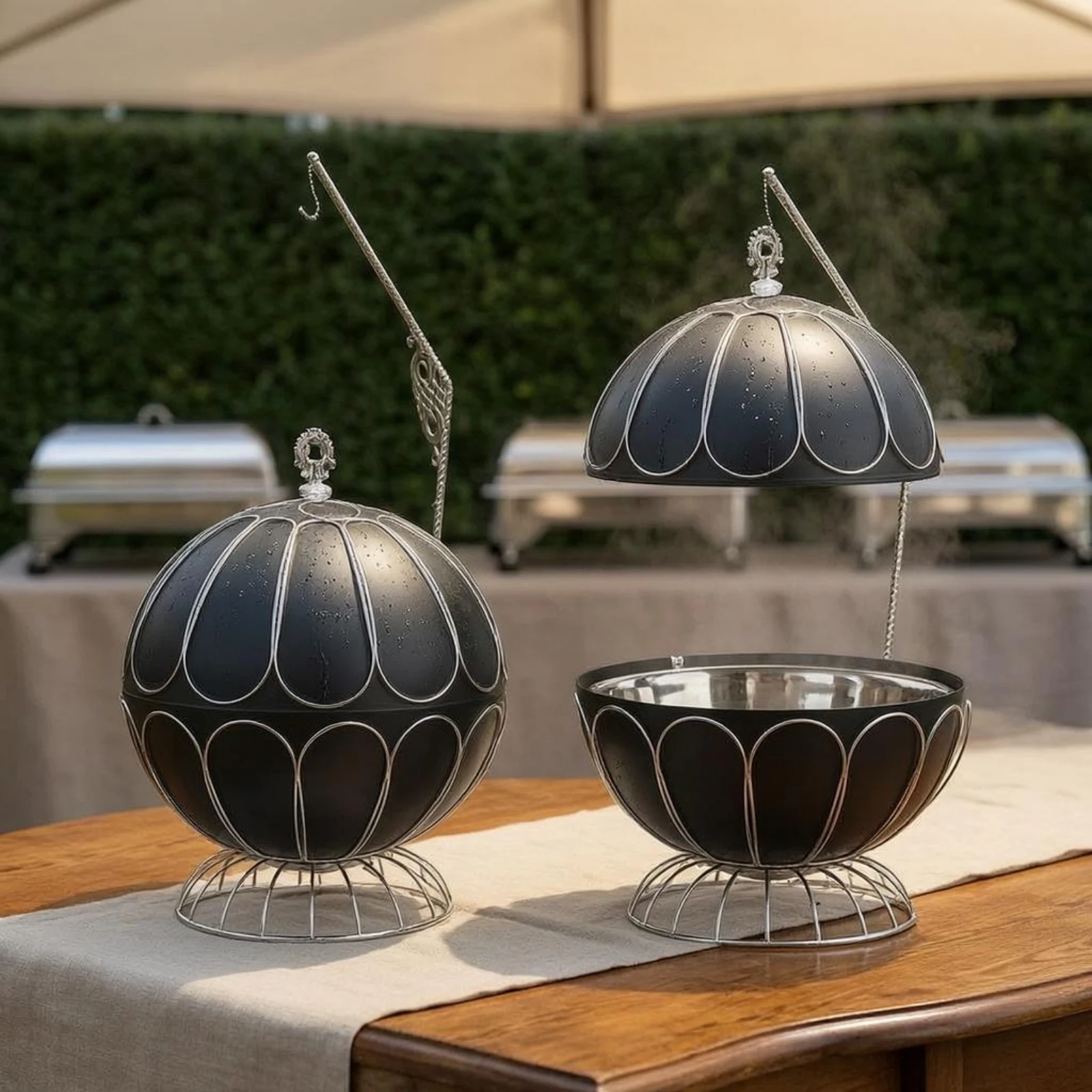 Stainless Steel Chafing Dish Alcohol Burner Round Chafing Dish Buffet Heater Easy to Clean Spherical Lid Serving Bowl