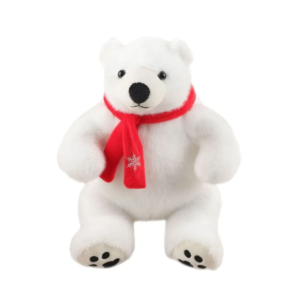 Pies grandes, oso Polar sentado, bufanda de juguete de peluche, muñeco de oso Polar relleno esponjoso, colección de muñecos de peluche de animales suaves