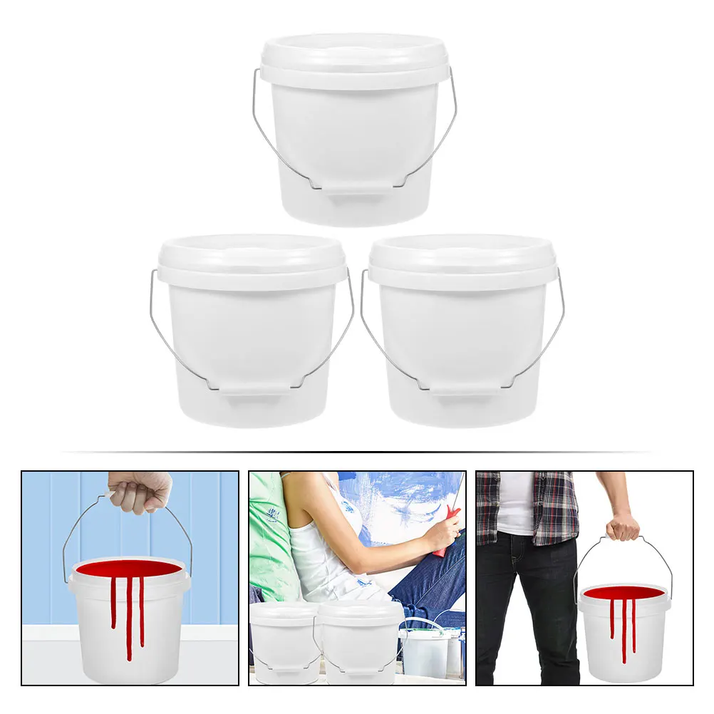 

3pcs 4L Round Bucket Color Mixing Pigment Container Lid Leakproof Handheld Paint Storage Art Craft Tool Multi-Functional Pp Iron