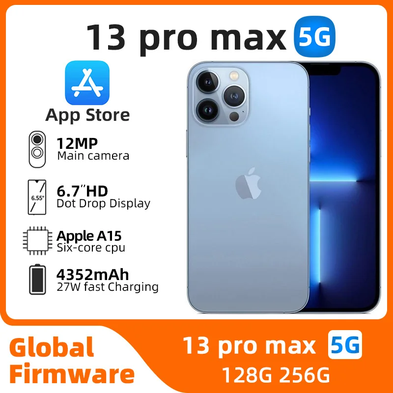 Apple iphone 13 pro max 5g Kilitsiz Akıllı Telefon 128 GB/ 256 GB ROM 6.7 inç Ekran OLED A15 IOS Yüz Kimliği Orijinal kullanılmış telefon