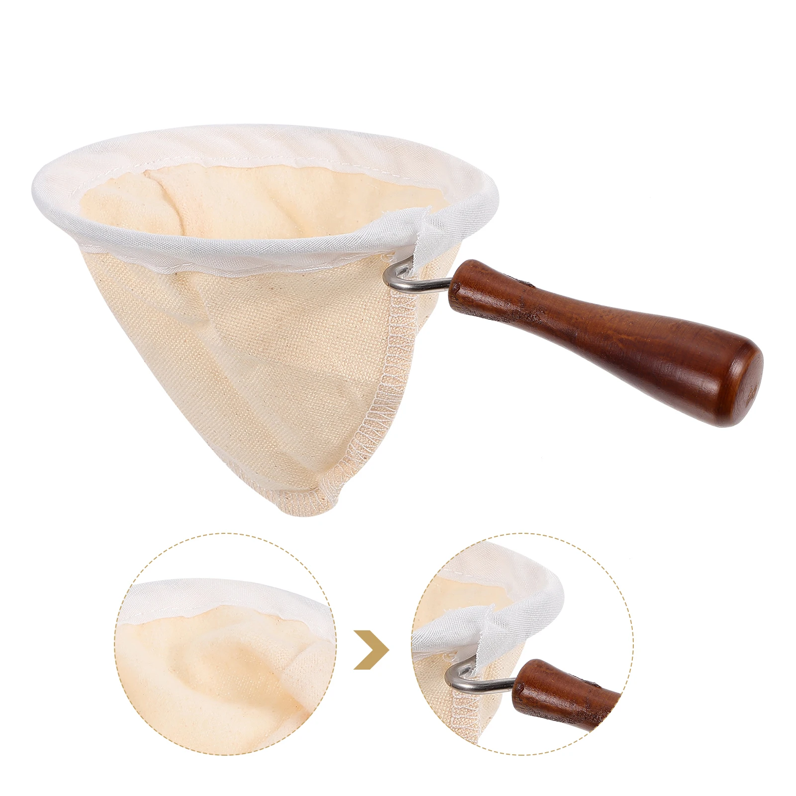 

1pc Coffee Filter Bag Reusable Flannel Cloth Steel Ring Wood Handle Tea Strainer Pouch Kitchen Brew Colander Strainer