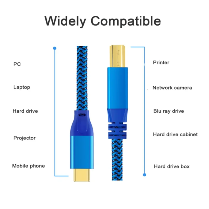 1M Type C Male to Type B 3.0 Male Printer Cable USB 3.1 Type B Compatible with Docking Station, External Hard Drivers, Scanner,