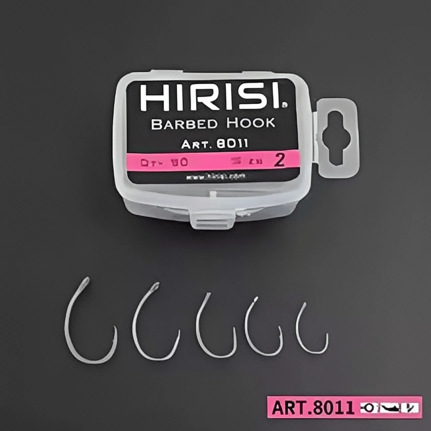 Hirisi Karpfen-Angelhaken, 50 Stück – PTFE-beschichtete Widerhaken aus Kohlenstoffstahl (Modell 8011, verpackt)