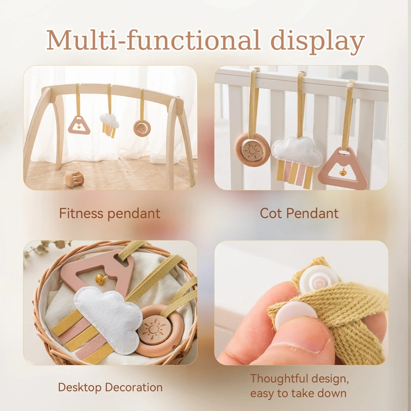 طفل خشبي الصالة الرياضية قلادة لعبة لينة ورأى الموسيقى حشرجة الموت القطن الكروشيه المحمول سرير عضاضة قلادة للرضع نشاط الصالة الرياضية اللعب هدية #2
