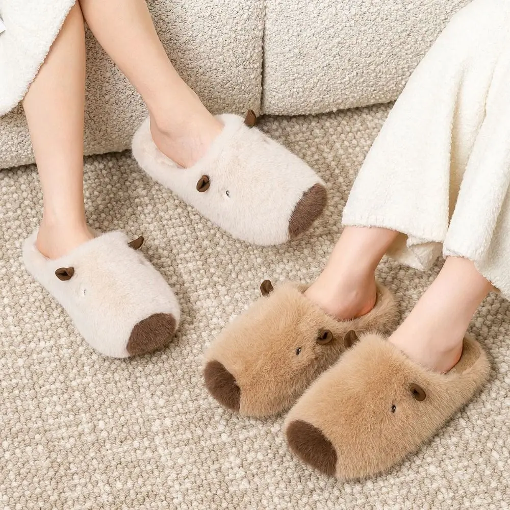 

Casual Anti Slip Capybara Plush Slippers Closed Toe Kawaii Winter Plush Slippers Cartoon Silent Couple Slippers Men