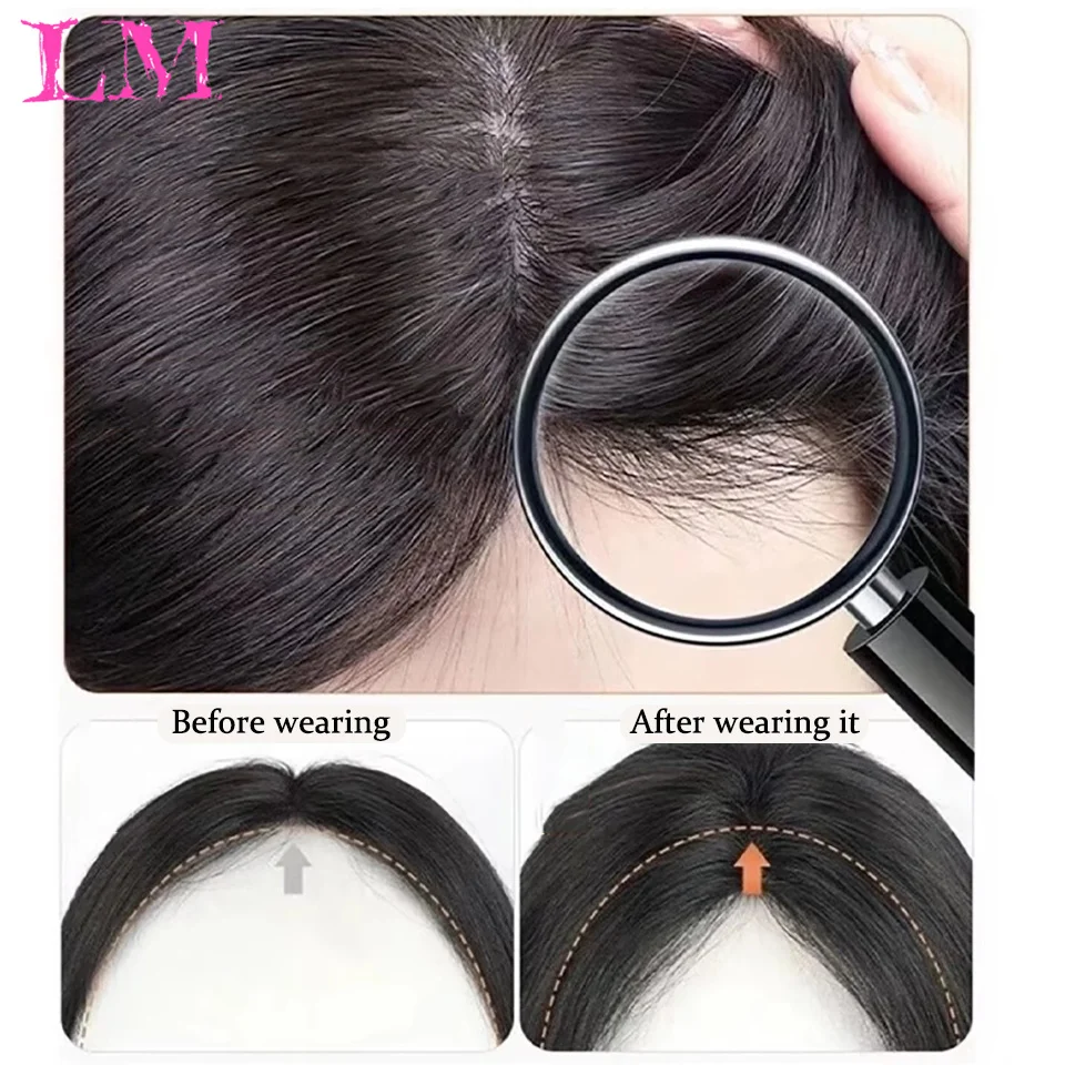 Peruca Sintética LM com Parte Central e Franja, Extensão de Cabelo Clip-In, Natural e Invisível para Mulheres