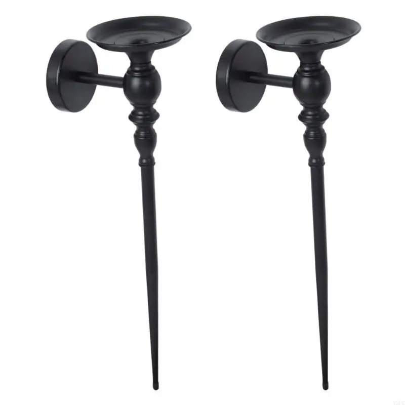 Iron Sconces Set of 2 Wall Mounting Elegant Black Holders Metal Hanging Candlestick Home and Party Decors X3UC