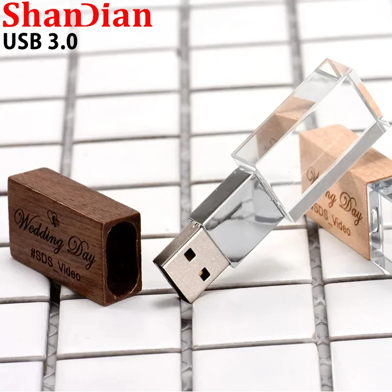 High Speed USB 3.0 Flash Drive Brown Wooden Crystal Maple 64GB 32GB 4GB Pen usb 128GB Free custom logo Wedding Photography Gifts