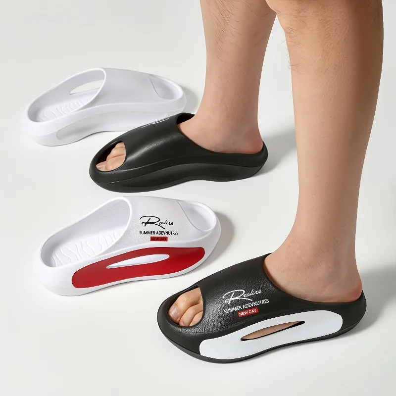 

Мужские повседневные шлепанцы из легкого ЭВА, черно-белые, с мультяшным принтом, с открытым носком, удобные, для круглогодичного использования в помещении и на улице