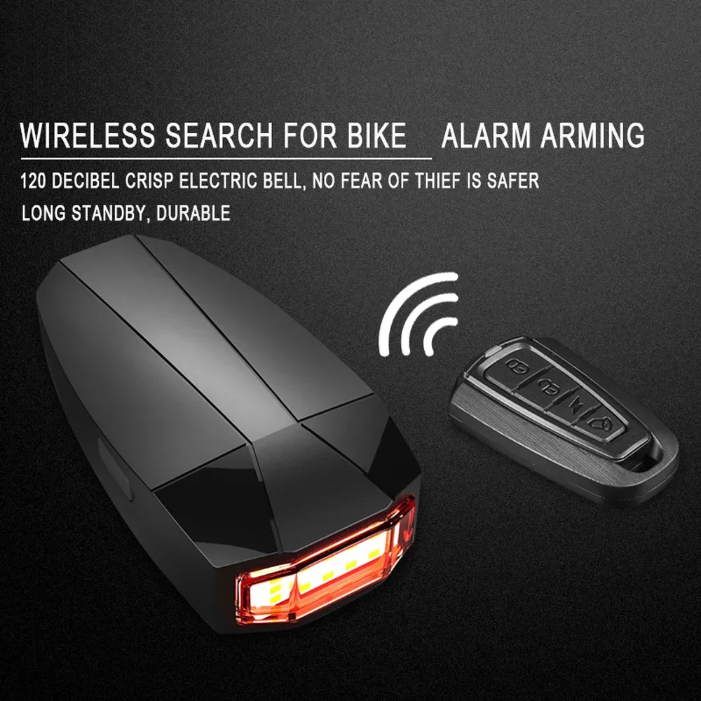 

A6 Bike Tail Light+ Wireless Remote Control Burglar Alarm USB Rechargeable Bicycle Warning Taillights LED Lumen Safety Rear Lamp