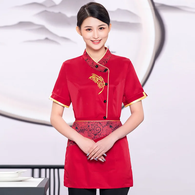 Cameriere dell'hotel Uniforme da lavoro Manica corta Unisex Stile cinese Catering Agriturismo Ristorante Dipendente Estate Autunno Top