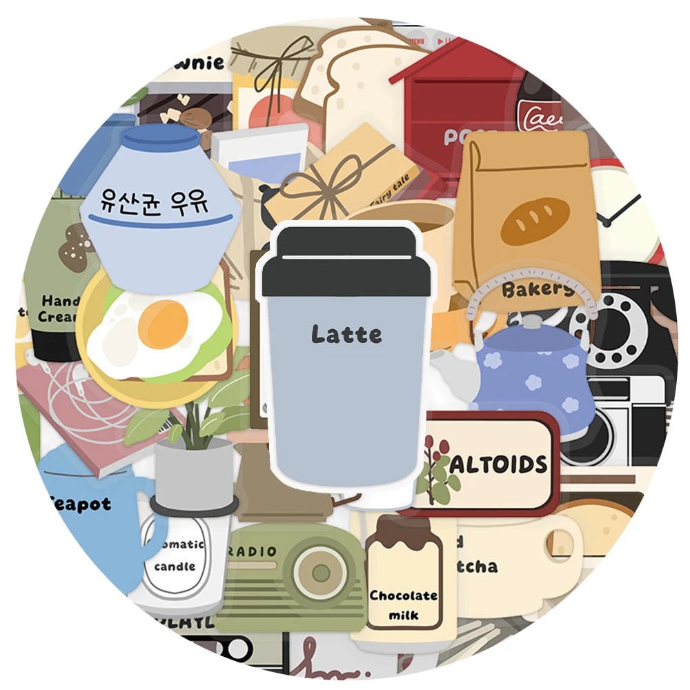 

10/30/50pcs Retro Cartoon Daily Decorative Stickers Transparent Waterproof Sticker Fridge Phone Suitcase Laptop Decals Wholesale