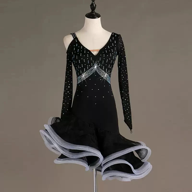 New Black Latin Dance Dress Competition Costume Female Clothes Sexy Suit Ballroom Practice Wear Woman Prom Performance Skirt