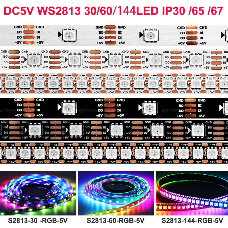 

WS2815 WS2812B WS2813 updated2811 SK6812RGB LED Pixels Strip Light SPI Individually Addressable LED Dual-Signal 30/60/144 Leds/m