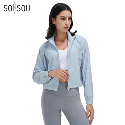 SOISOU Sun-proof Women Top Sport Jacket Gym Yoga Fitness Loose Coat Plus Size Elastic Breathable Zipper Womens Clothing 5 Colors