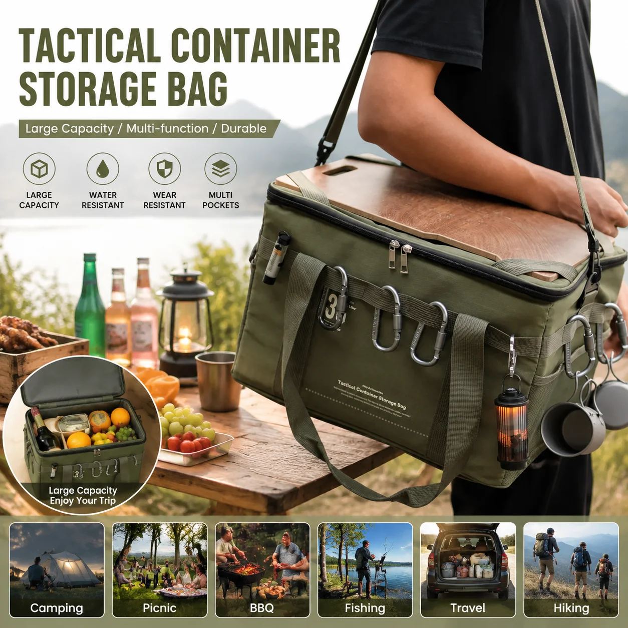 36L Tactical Picnic Bag Waterproof Thermal Cooler Backpack Portable Camping Storage Organizer Travel Cookware Tableware Bag