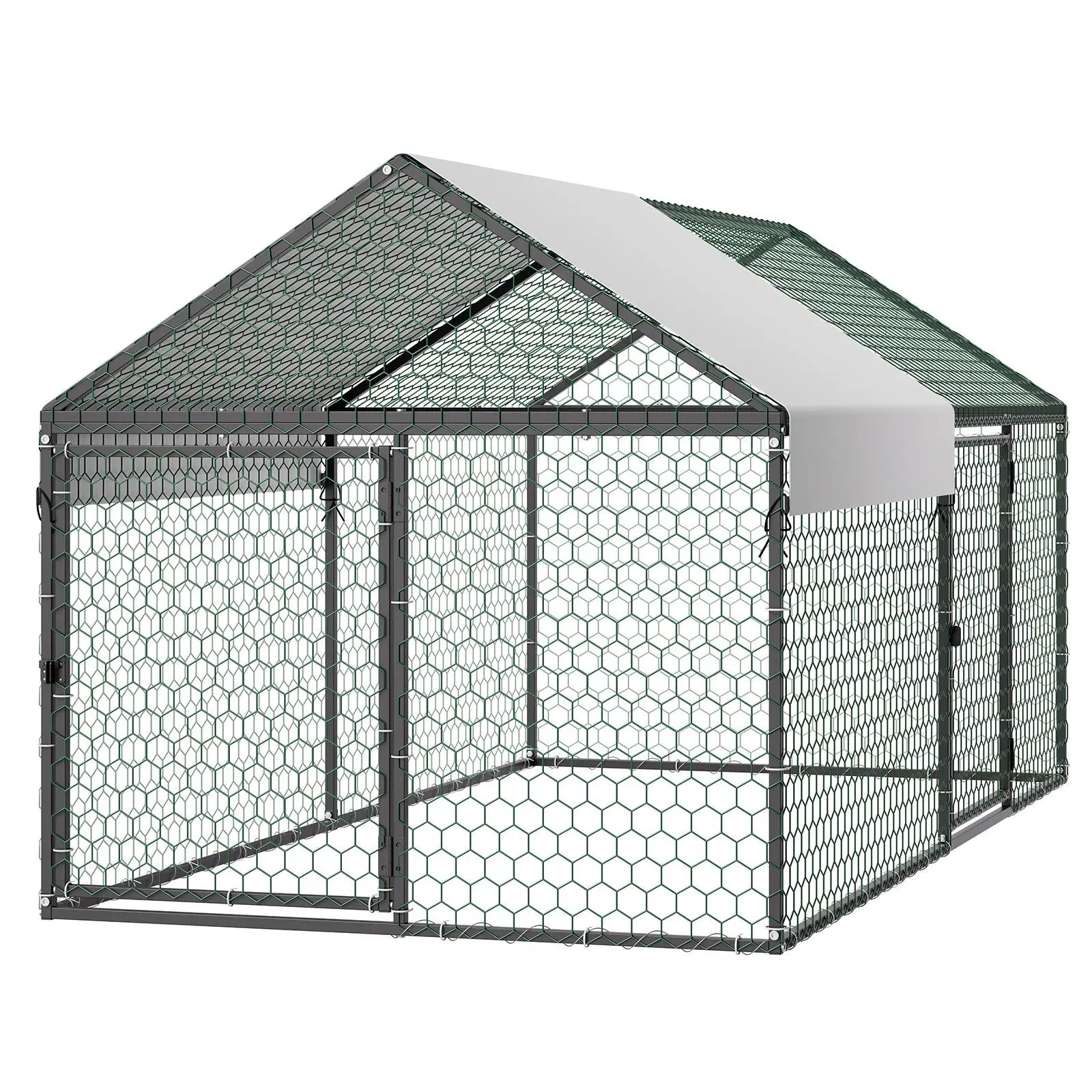 

Металлический курятник для 4-6 кур, 3,3 x 6,6 x 3,3 фута, небольшая клетка для кур с водонепроницаемым покрытием и двойными дверями, конический потолок