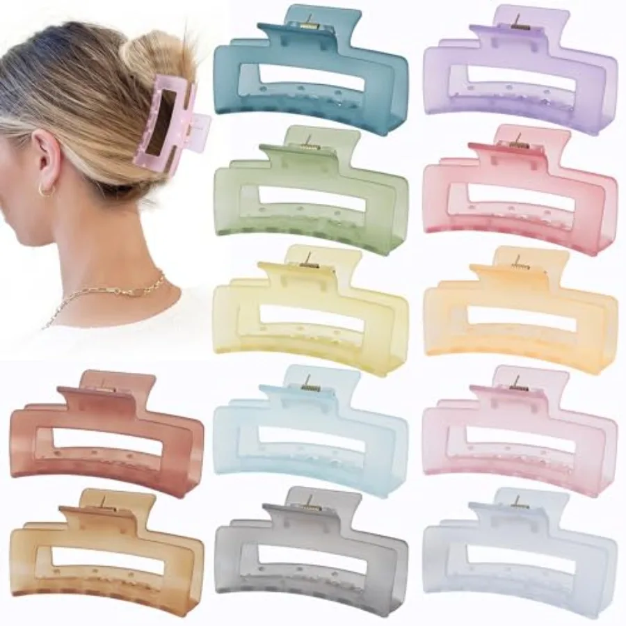 3.5 Inch Square and Rectangular Hair Clips - 12 Pcs Claw Clips for Thick and Thin Hair, Rectangle Jaw Clips in Bulk, Hair Acces