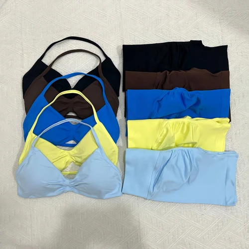 Conjunto de gimnasio de 2 uds., camisetas sin mangas con espalda descubierta para mujer, pantalones cortos sin costuras de cintura alta, traje de gimnasio, ropa deportiva, conjuntos de entrenamiento