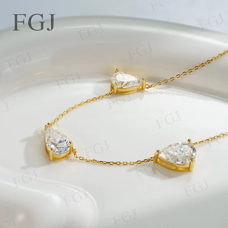 3-Steiniger Wassertropfen-Moissanit-Anhänger Halskette für Damen 925 Silber 3,5-12 Karat D-Farbe Birnenförmiger Diamant-Halskettenanhänger Feiner Schmuck – Detail 3