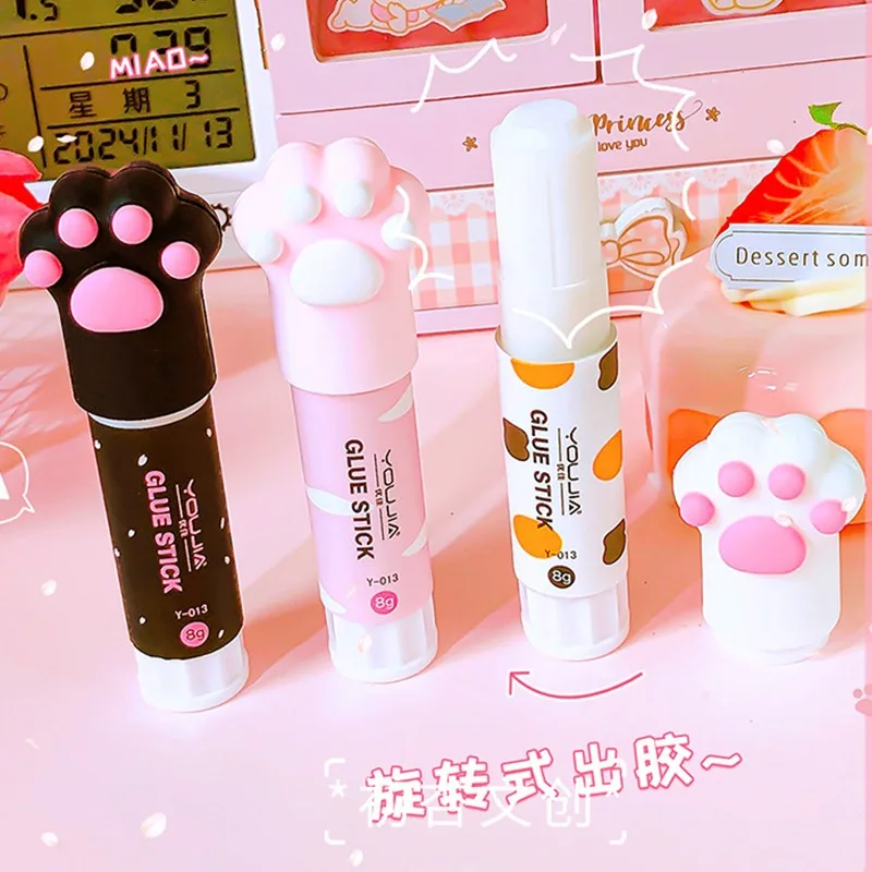 wholesale-24pcs-cat-paw-glue-stick-for-school-office-supply-adhesives-glue-diy-hand-work-solid-color-glue-stick-stationery-gift