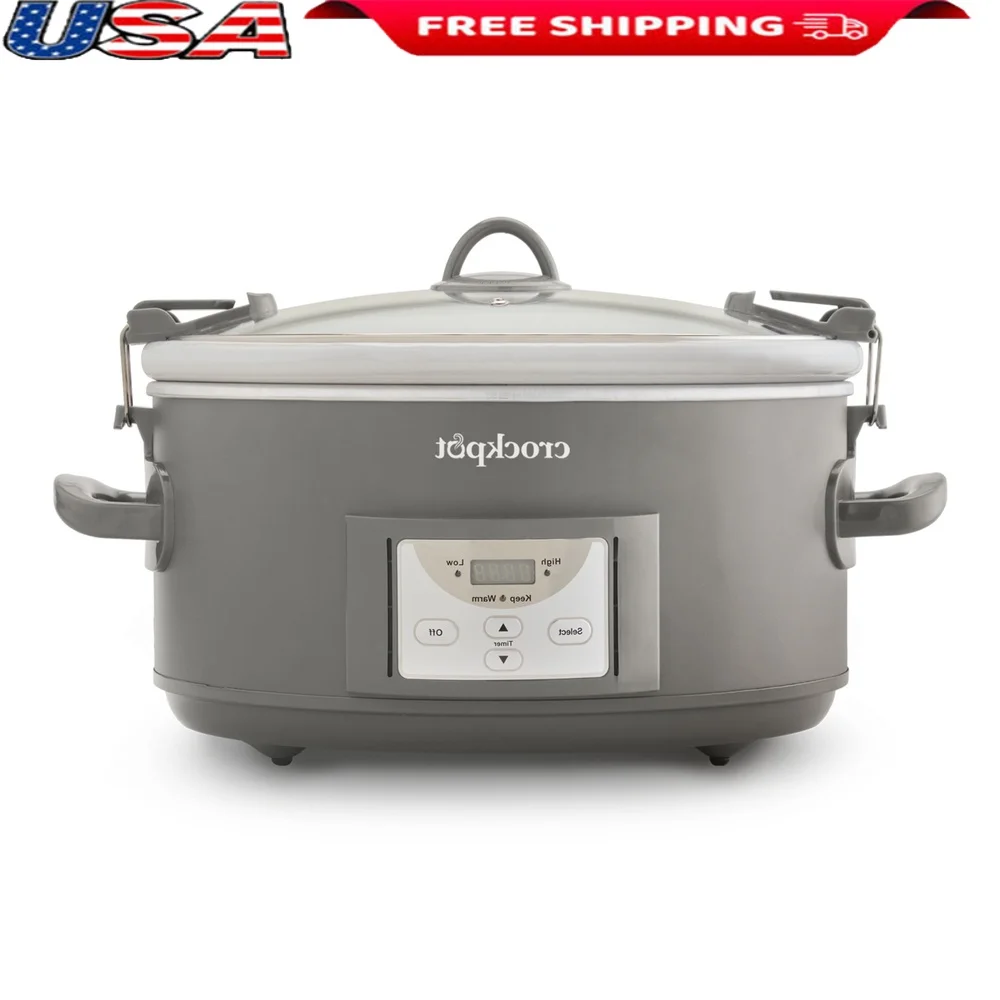 

Programmable Slow Cooker with Locking Lid 7 Quart Digital Countdown Auto Warm Travel Safe Family Meals and Potlucks