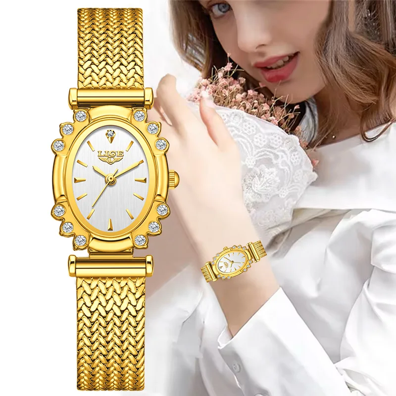 LIGE Fashion Ultra Thin Mesh Waterproof Watches For Women Elegant Women's Bracelet Watch Top Brand Luxury Quartz Ladies Watch