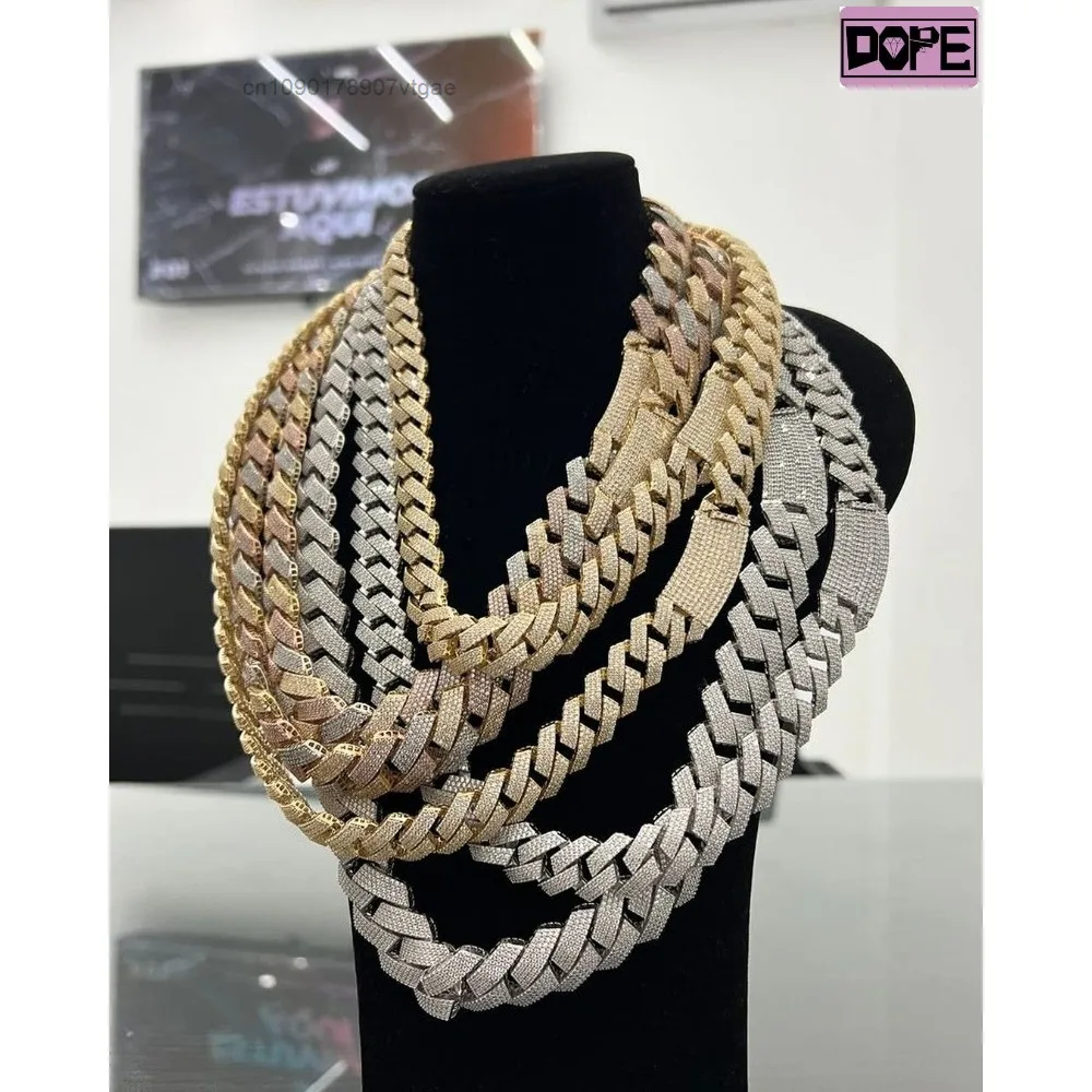 Down Buss 20MM Cuban Link Chain Heavy Thick Iced Men Rapper Necklace 925 Silver VVS Moissanite Cuban Chain.