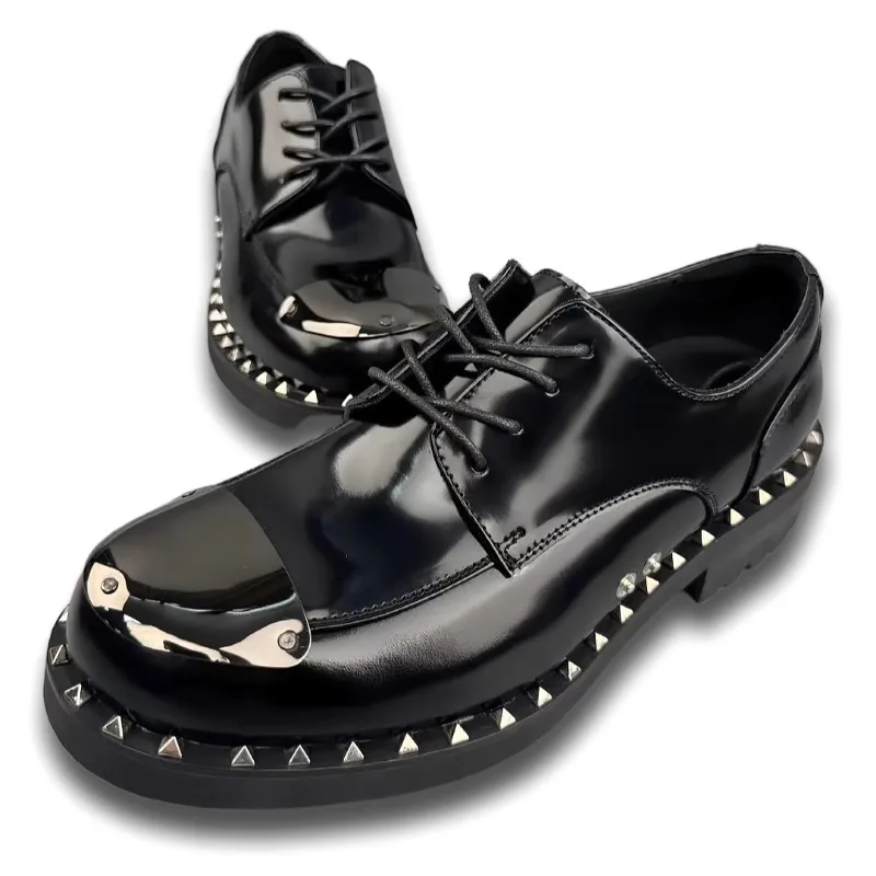 أحذية ديربي كاجوال للرجال من الجلد الطبيعي البريطاني، أحذية جلدية رسمية ذات نعل سميك #2