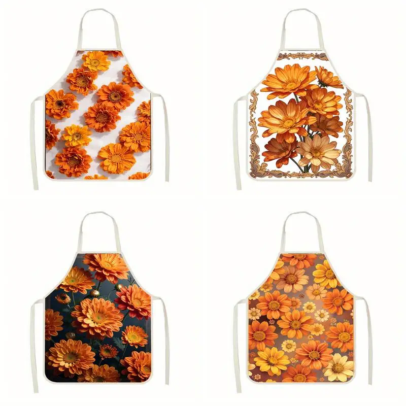 

Фартуки с оранжевым цветочным принтом, льняные фартуки, подходящие для приготовления пищи на кухне, общения родителей и детей, рисования и других мероприятий.