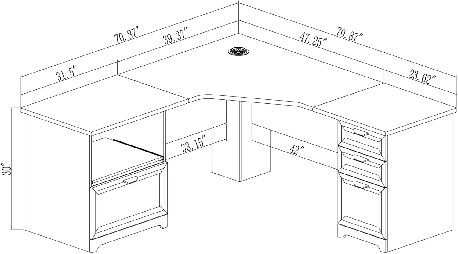 71W L Shaped Corner Desk Cherry The 4 integrated drawers provide plenty of room for your file folders office supplies