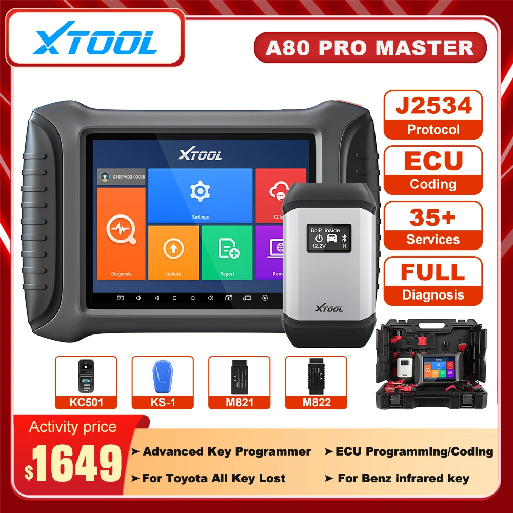 XTOOL A80 pro Master OBD2 Diagnostic tools J2534 ECU Programmer ECU Coding Key Programmer All Systems 30+ services Free update