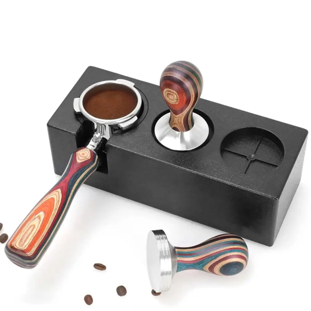 Thread/Flat Bottom Colorful Wooden Handle Coffee Tamper Detachable Heavy Duty Coffee Powder Hammer Hand Press 51/53/58 MM
