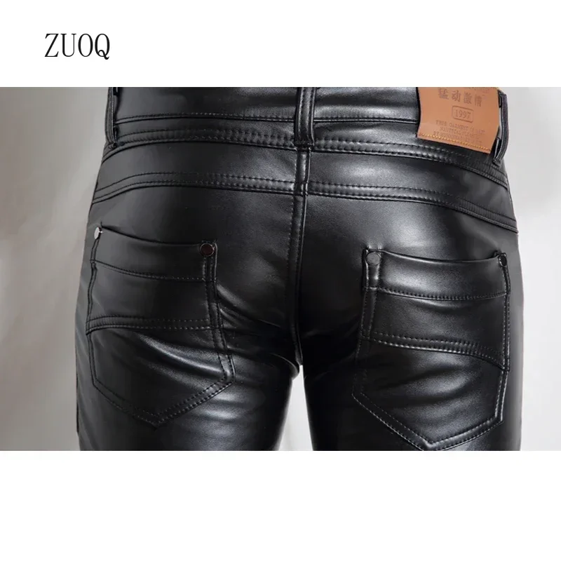 Personality Men\'s Leather Pants Slim Male Clothing PU Trousers Nightclub College Party Skinny Biker Streetwear