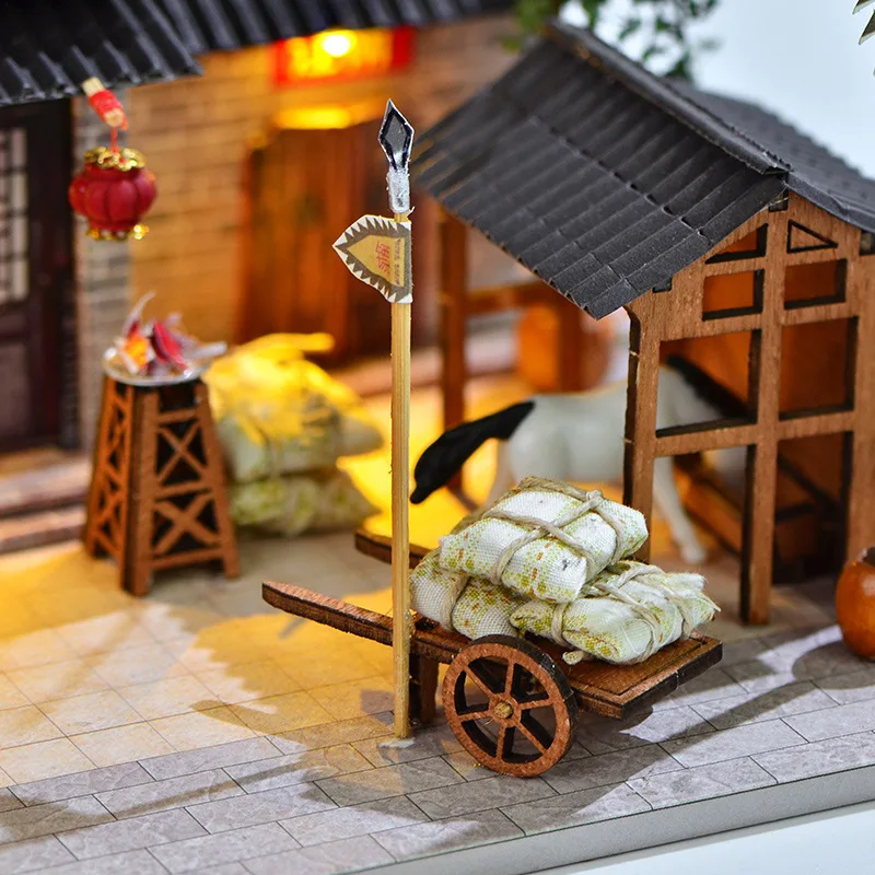 DIY houten Zhongyuan Escort Agency Casa miniatuurmodelkits met LED-verlichting poppenhuis met meubilair voor verjaardagscadeaus voor vrienden