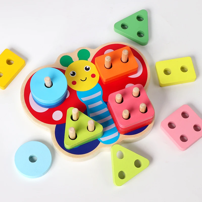 Wooden Butterfly Shape Sorter Toy, Geometric Peg Stacking Matching Board, Color Recognition Educational Learning Toy for Kids  S