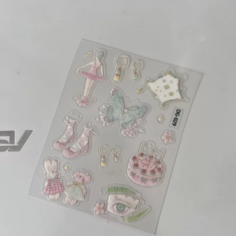 Cute Ins-style Ballet Aesthetic 3D Relief Sticker Epoxy Resin Jelly Transparent decals for DIY Phone Cases Laptop PC Waterproof