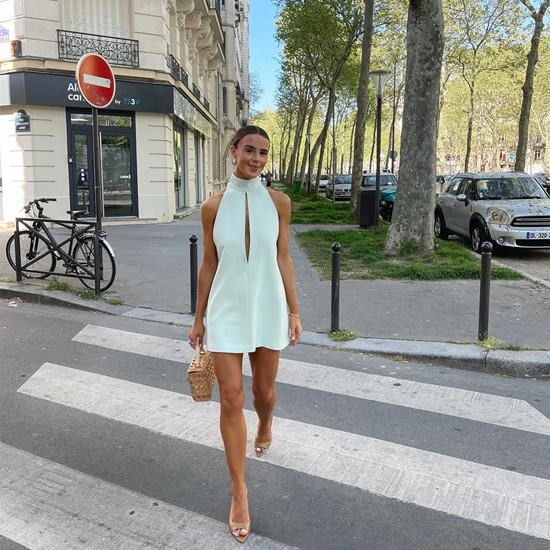 

Fashion Hollow Out Halter Dress Women's Elegant Sleeveless Backless A-line High Waist Vestidos 2025 NEW Lady High Street Gowns