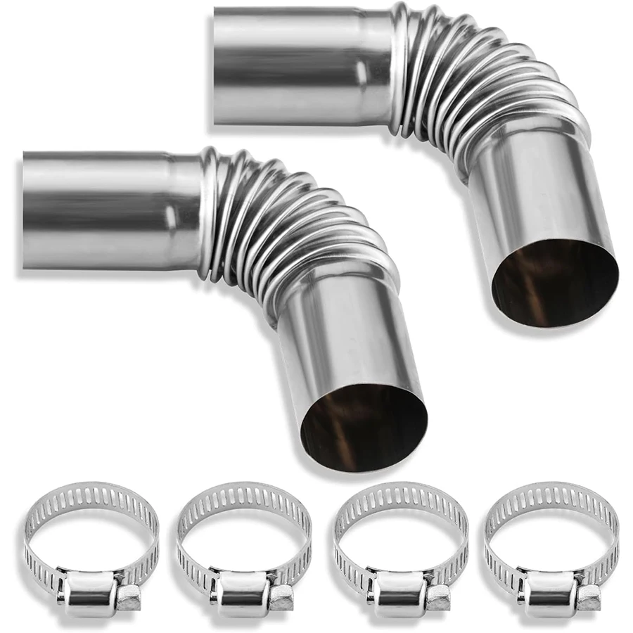 2 Stück Diesel Edelstahl 24mm Standheizungs-Auspuffrohrbogen-Verbinder 4 Klemmen Webasto Eberspächer Bootsheizung