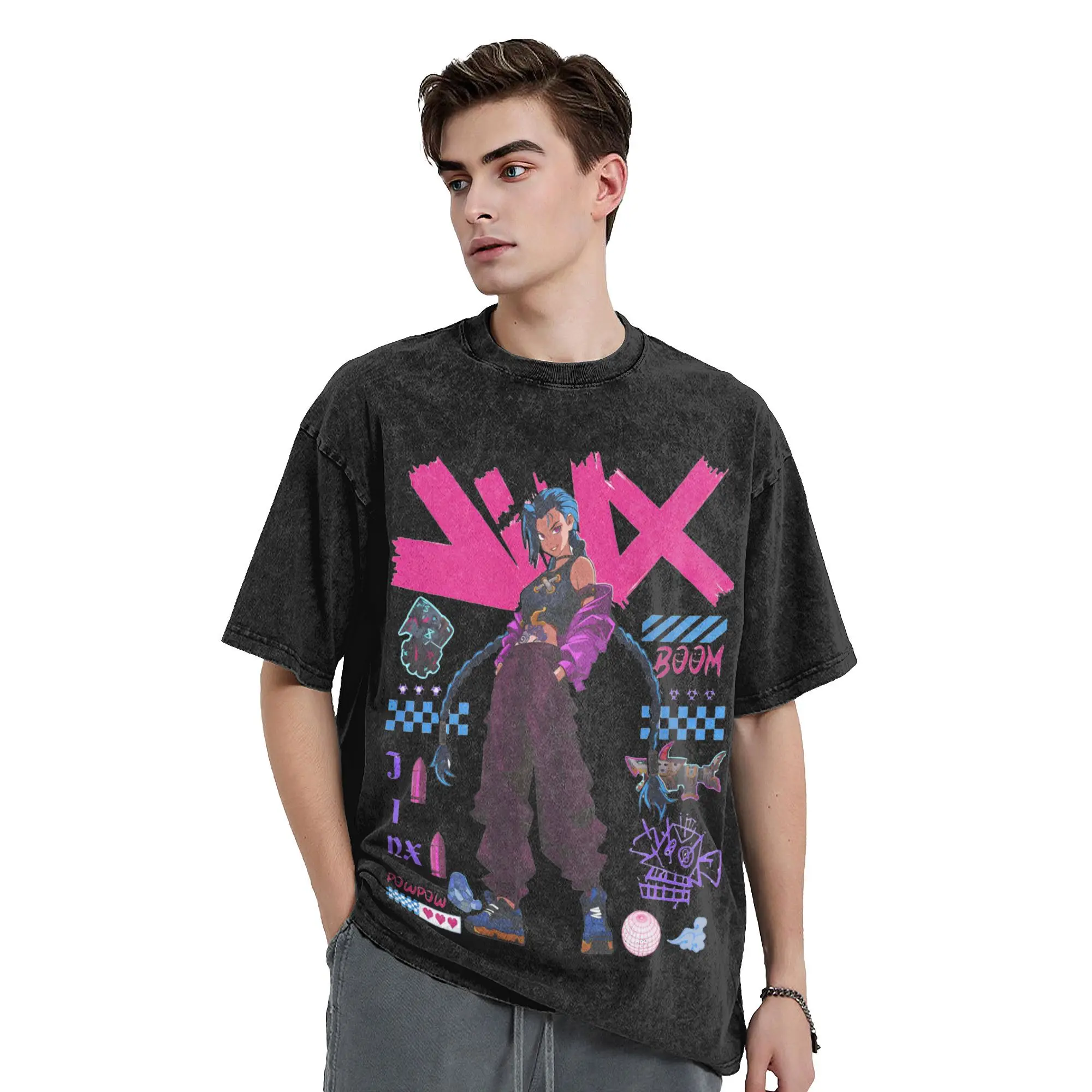 2024 Summer Arcane Jinx game lover fans gift Washed Shirt Outfit Oversize T-Shirts  Men Women Tee Shirt