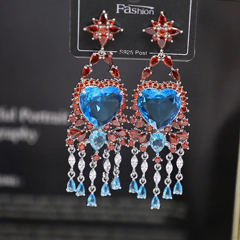 Bilincolor Micro Inlaid zircon Cute Heart-shaped Tassel Earrings For Women