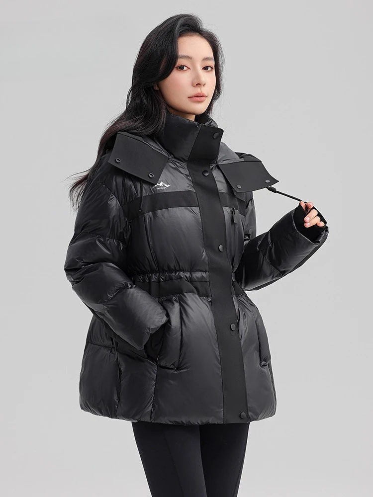 여성용 다운 재킷 2025 겨울 신상 롱 후드 웨이스트 트렌치 코트 패션 덕 다운 코트