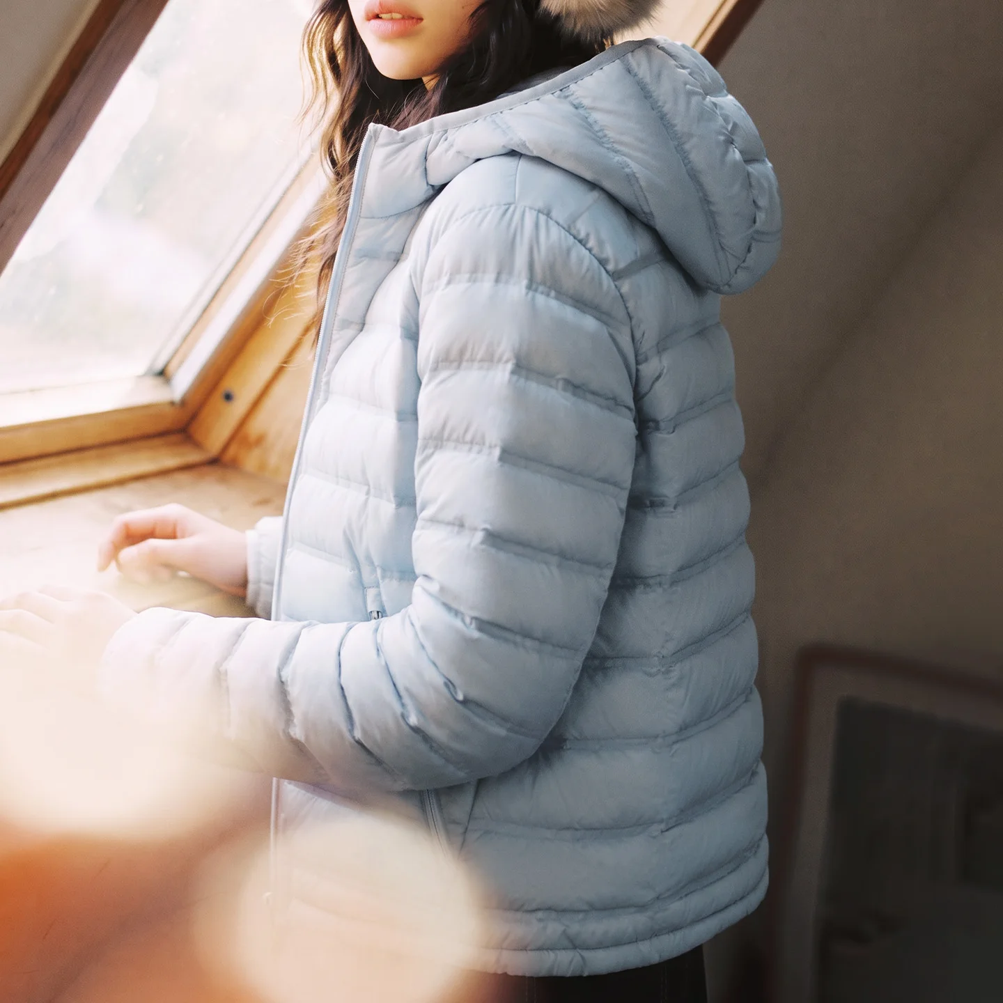 Maden Women's Lightweight Down Jacket White Duck Down Hooded Puffer Jacket Quilted Ultralight Warm Layering Outerwear Winter