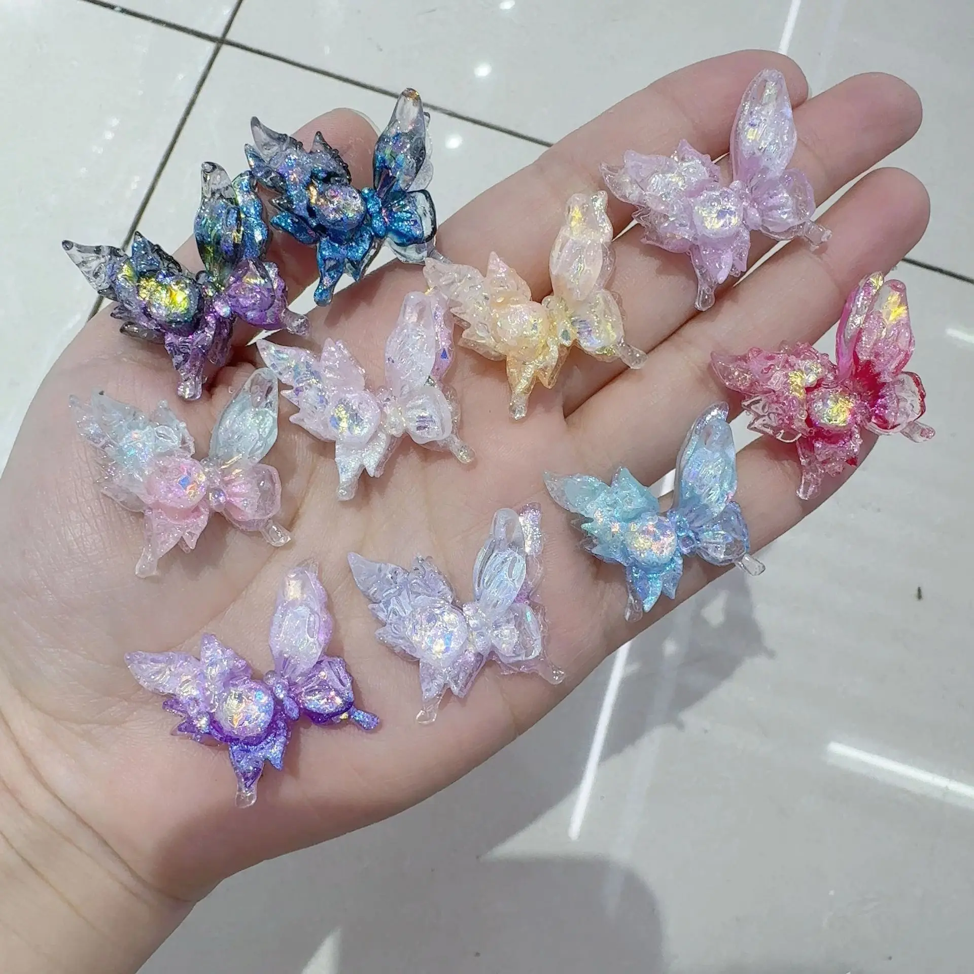 500PCS Night Light Butterfly 28MM Resin DIY Phone Chain Hair Clip Phone Case Accessories Materials Crafts Home Decoration