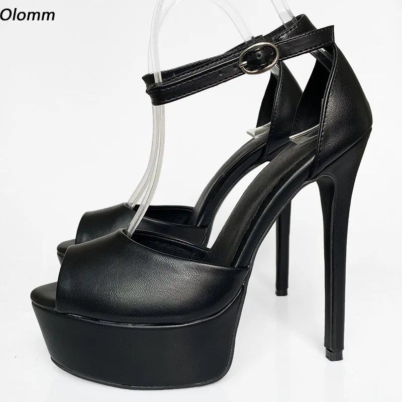 

Olomm/женские летние сандалии ручной работы на платформе с ремешком на щиколотке, пикантная элегантная черная повседневная обувь на шпильке с открытым носком, размер 35, 47 45, 52